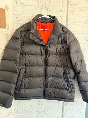 HUGO Hugo Boss Men’s XXL Black Puffer Jacket Big Logo Orange Lining